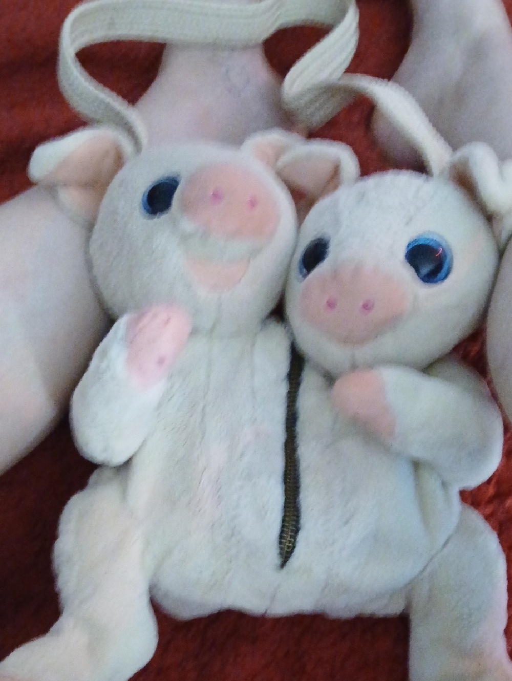 Ty Plush Double-Pig Crossbody Bag in Cream and Pink